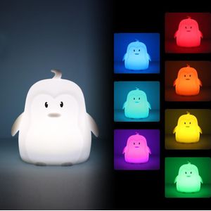 Mini Pinguïn RGB LED Nachtlampje Draagbare Decoratie Verlichting Cartoon Siliconen Slaapkamer Bedlampje voor Kinderen Kids Baby