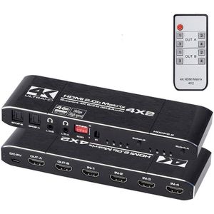 HDMI2.0b Matrix 4X2 4K @ 60Hz Hdmi Switch Splitter 18.5 Gbps Met Spdif En L/R 3.5 Mm Hdr Hdmi Switch 4X2 Ondersteuning Arc Hdcp 2.2 3D