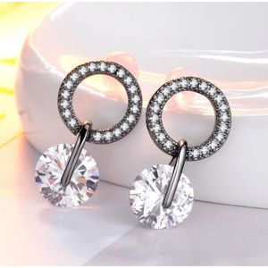 Luxe Vrouwelijke Witte Ronde Stud Oorbellen 925 Zilveren Gevuld Bruiloft Sieraden Dubbele Crystal Zircon Oorbellen Voor Vrouwen