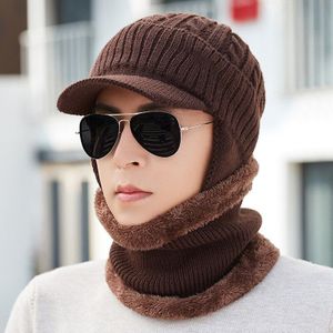 Unisex Mannen Vrouwen Winter Warm Hat Nek Warmer Ambachten Knit Visor Beanie Fleece Gevoerde Ear Flap Cap-MX8