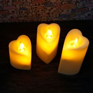 3 Stks/set Hartvormige Led Kaarsen Gele Thee Licht Simulatie Vlam Flicker Elektronische Kaars Lampen Flash Voor Home Decoratie
