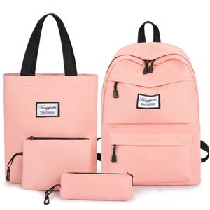 4 Set Vrouwen Rugzak Soild Kleur Canvas Geschikt Voor Teenger Meisjes School Rugzak Set Vrouwen Bookbags Grote Reistassen