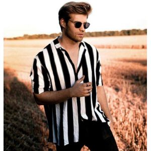 Mannen Kleding Zomer Europese Amerikaanse Gestreepte Mannen Korte Mouwen Casual Mode Revers Camisas Para Hombre