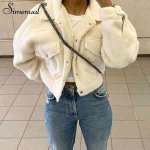 Simenual Gezellige Faux Lamswol Fleece Jassen Vrouwen Herfst Winter Warme Mode Jassen Lange Mouwen Casual Pocket Knop Bovenkleding