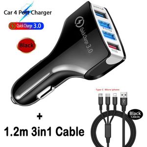 4 Port Usb Car Charger Voor Iphone Xiaomi Samsung Mobiele Telefoon Adapter In Auto Smartphone Tablet Quick Charge Dual Usb autolader
