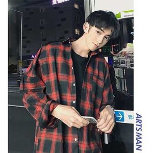 Mode Plaid Shirt Mannen Blouse Lange Mouwen Casual Vintage Losse Herfst Mannelijke Blouse Zwart Wit Jas Koreaanse Camisa Masculina