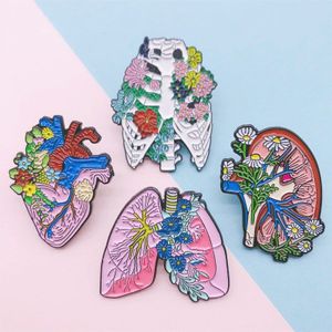 Creatief Plezier Lichaam Organen Emaille Broche Interne Organen Hart Lung Maag Botten Bloem Legering Pin Badge Mode Vrouw Sieraden