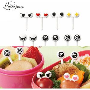 LMETJMA 10 stks/set Kawaii Ogen Fruit Vork Set PP Voedsel Picks Fruit Picks voor Kid Bento Lunchbox Dessert Vork PYBII011602