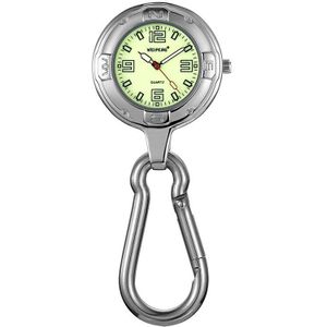 Mode Zilveren Clip-On Karabijnhaak Zakhorloge Unieke Lichtgevende Wijzerplaat Quartz Horloges Outdoor Sport Mannen Vrouwen Klok reloj de bolsill
