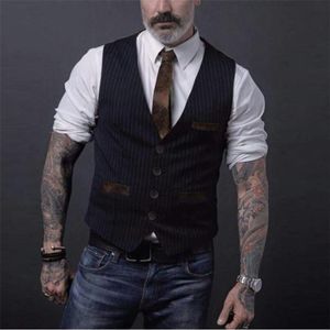 Gestreepte Zwart Pak Vest Menspring Herfst Jas Mouwloze Vintage Breasted Jurk Vest Voor Mannen Mode Vest