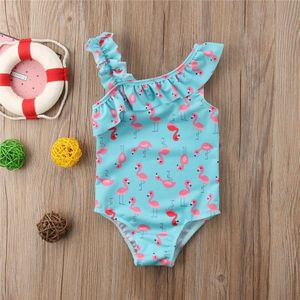 Kids Meisjes Flamingo Bikini Leuke Een Schouder Ruches Badpakken Kinderen Een Stuk Badmode Tankini Badpak Zwemmen Kostuum