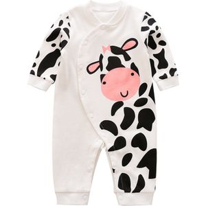 Wit Pasgeboren Baby Jongens Baby Meisje Lange Mouw Koe Luipaard Print Een Stuk Romper Leuke Animal Winter Warm Kleding een Stuk Pak