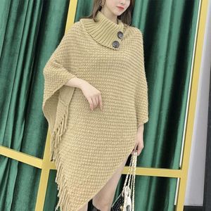 Gentillove Herfst Mode vrouwen Knit Turtle Neck Poncho met Knop Onregelmatige Hem Trui Gehaakte Lange Rood Grijs Truien