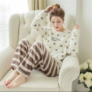 Winter Pyjama Vrouwen Koreaanse Nachtkleding Leuke Flanel Pyjama Set Fluwelen Warm Pijama Ronde Hals Pyjama Homewear Vrouwen