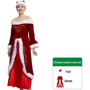 Kerst Rode Jurk Kostuum Cosplay Volwassen Vrouwelijke Polyester Materiaal Hoed Kerstman Stijl