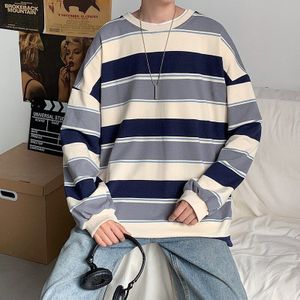 Fleece Gestreepte Sweater Mannen Oversized Koreaanse Stijl Sweatshirts Eenvoudige Student Jongen Kleding