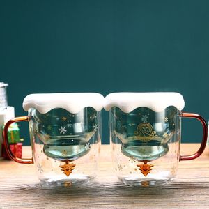 300Ml Kerst Creatieve Mokken Koffie Cups Double-Layer Sterrenhemel Cup Melk Glas Kinderen Party kerstcadeau