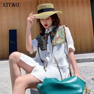 Xitao Persoonlijkheid Sjaal Print Casual Shirt Top Vrouwen Kleding Zomer Mode Turn Down Kraag Korte Mouw Blouse GCC3588
