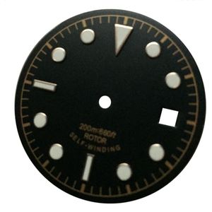 30.5mm Steriele Zwarte Wijzerplaat Fit voor 8205/8215 Mingzhu DG2813/3804 automatische beweging lichtgevende Horloge Gezicht goud mark datum