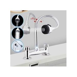 Badkamer Dual Handle Wastafel Kraan 360 Rotatie Badrandcombinaties Flexibele Mixer Warm En Koud Messing Kitchen Sink Water Tap