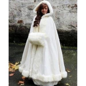 Bridal Winter Trouwjurk Cape Hooded Mantel Faux Fur Bruids Mantel Jas Satijn Middeleeuwse Mantel Kerst Mantel