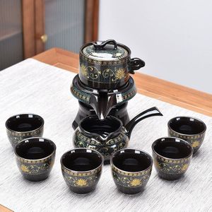 Hmlove Semi-Automatische Lui Teawear Sets Keramiek Theepot 6 Kopjes Water Omleiding Roterende Cover Kom Chinese Kung Fu Thee Xmas