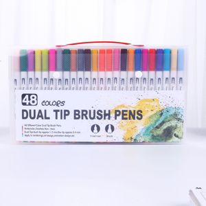 Fineliner Brush Pen Set waterbasis Inkt Aquarel Marker Tekening Pennen Coloring Brushpen Dual Tip Markers Art Supplies Vilt tip