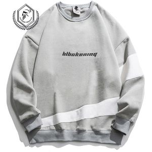 Mannen Mode Losse Print Fleece Zwaargewicht Casual Patchwork Trui Hip Hop Sweatshirts