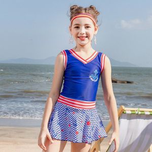Yuwannian Kinderen Badmode Grote Meisjes 6-13 Mouwloze Stroken Rok Een Stuk Rash Guard Badpak voor Een Strand