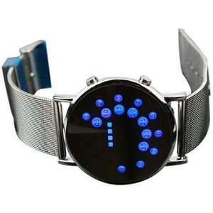Digitale Horloge Montre Homme Mannen Vrouwen Mode Creatieve Ultra Dunne Ronde Spiegel Blauwe Cirkels Legering Horloge Relogio Horloge