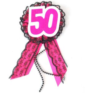 Roze Kant Lint Badge Nummer Plaque Knop Gelukkige Verjaardag 21 30 40 50 Volwassen Aniversary Pin Glitter Heldere Roze Broche
