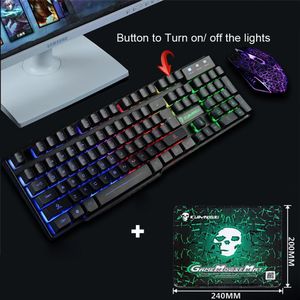 T6 Regenboog Backlight Usb Ergonomische Gaming Kleurrijke Toetsenbord en Muis Set voor PC Laptop voor Tablet Desktop Russische sticker Y2.27