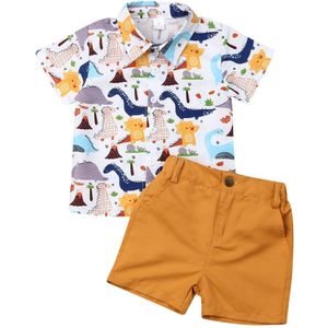 Emmababy Infant Kids Set Jongen Cartoon Turn-down Kraag Korte Mouwen Tops + Solid Shorts 2 PCS Outfit Baby zomer Kids Clothes1-6Y
