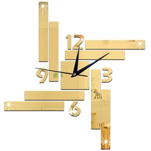 3D Diy Wandklok Modern Horloge Europa Horloge Acryl Spiegel Stickers Onregelmatige Rechthoek Woonkamer Quartz Naald