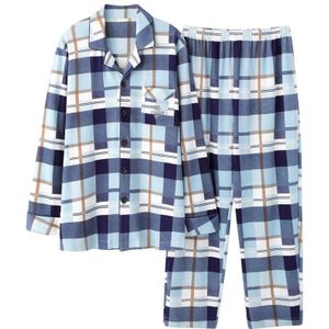 Mannen Pyjama Set 100% Katoen Voorjaar Lange Mouw Plaid Mannen Pyjama Pak Herfst Nachtkleding Kraag Pijama Mannelijke Nachtkleding Tweedelige xxxl