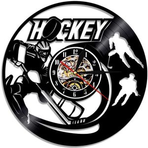 Hockey Team Vinyl Record Wandklok Modern Sport Thema 3D Decoratie Opknoping Vintage Vinyl Klok Muur Horloge Home Decor