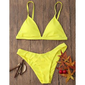 Bikini Vrouwen Driehoek Effen Kleur Bikini Set Push-Up Bh Badpak Hoge Taille Badmode Driehoek Badpak