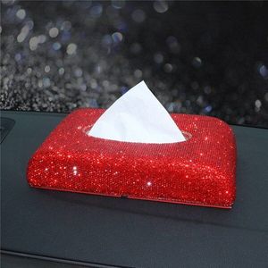 Auto Tissue Box Rhinestone Crystal Auto Tissue Houder Blok Type Tissue Doos Auto Styling Hand Made Diamante Bling Cover