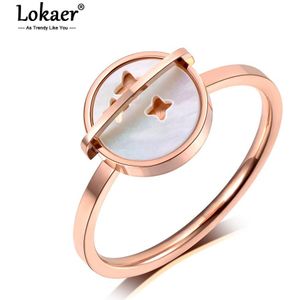 Lokaer Trendy Rose Gouden Ster Ringen Titanium Rvs Wit Shell Trouwringen Voor Vrouwen Engagement R19068