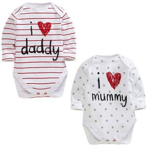 mew I love papa mama zomer bulk Katoen Pasgeboren Baby Jongen Meisje Lange Mouw Romper Jumpsuit Outfit Kleding 3-12M