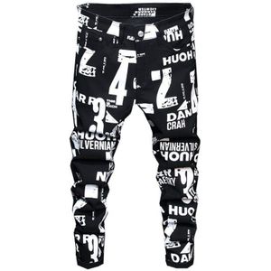 Stijl Europese Amerikaanse Digital Printing Jeans Elastische Potlood Broek Zwart Casual Persoonlijkheid Broek