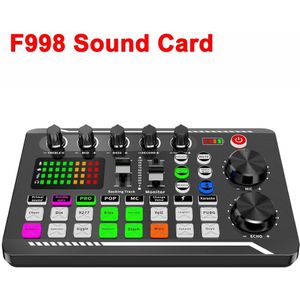 1Pcs F998 Geluidskaart Volumeregeling Bluetooth-Compatibel Audio Mixer Live Geluidskaart Noise Cancelling Voor Telefoon Computer desktop
