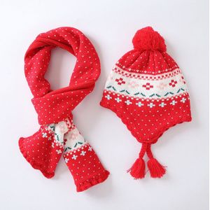 Muts Sjaal Set Meisje Winter Oorklep Beanie Rode Bloemen Pompom Fleece Warme Herfst Skiën Outdoor Baby Peuters Accessoire