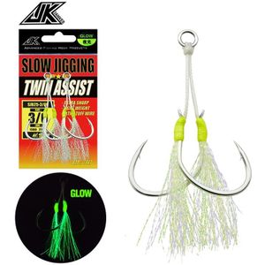 5 Packs Langzaam Jigging Twin Helpen Haak Glow Zoutwater Dubbele Haken 1/0 2/0 3/0 4/0 5/0 Vishaken Visgerei