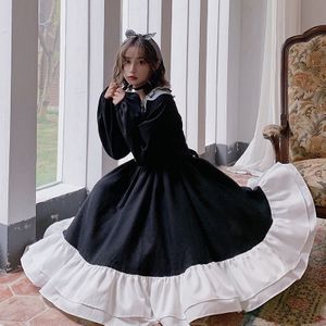 Herfst winter dark lolita jurk meisje Japanse zelfontplooiing taille verstoorde Franse hoge taille grote schommel prinses jurk