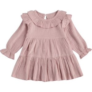 Peuter Meisje Jurk Mooie Casual Lange Mouwen Ronde Hals Solid Ruffle Een Lijn Jurk Herfst Kinderen Baby Leuke Jurk