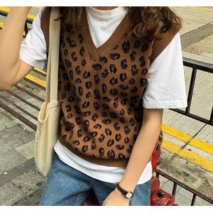 Luipaard Vest Gebreide Vrouwelijke Vintage Oversize Lente Herfst Vrouwen Vest Wollen Trui Vesten Poullovers Mouwloze Vrouwelijke Vest