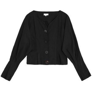 Xitao Zwarte Vrouwen Blouse Onregelmatige Vintage Hoge Taille Volledige Mouw Godin Fan Casual Stijl Elegante Geplooide Shirt DZL1475
