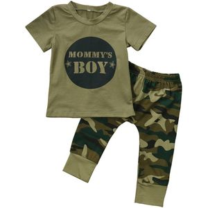 2Pcs Mama 'S Baby Jongen Meisje Outfits Brief Print Korte Mouw T-shirt + Camouflage Lange Broek Kleding Set
