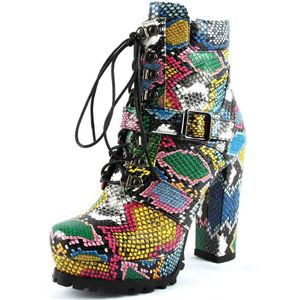 Sarairis Brand Kleurrijke Snake Veins Platform Vrouwen Schoenen Enkellaarsjes Mode Hoge Hak Vrouw Laarzen Schoenen